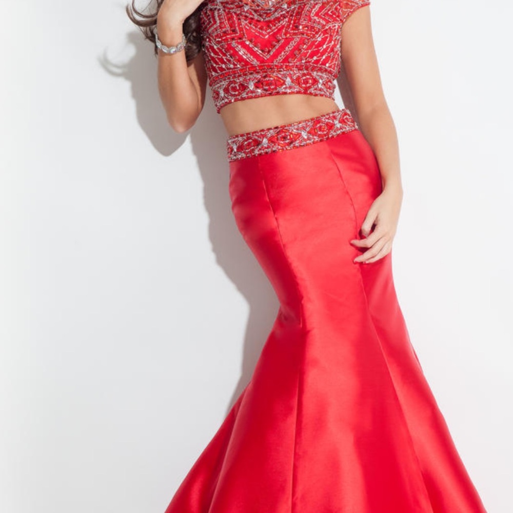 Red Embellished Mermaid Gown for Prom